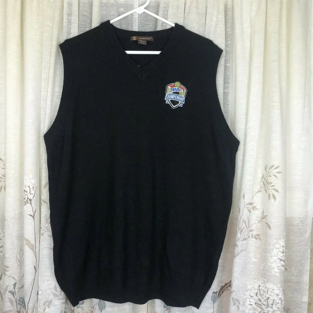 Harriton Mens Sweater Vest MAAC Basketball Championship Patch XL Black